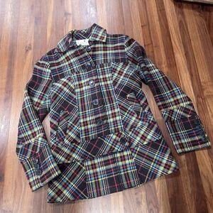 Vintage Plaid Women's Coat Wool Blend Button Front Maria D Multicolor Rainbow M